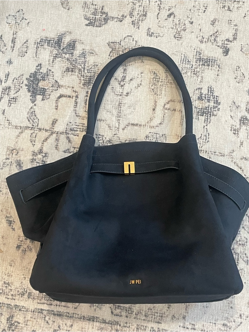 JW PEI Black Suede Tote with Gold Hardware